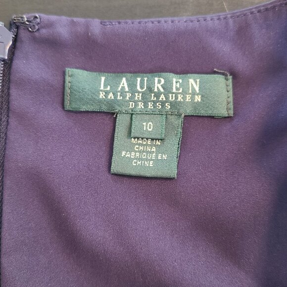 Lauren Ralph Lauren Navy Blue Satin Dress sz 10 Cocktail Old Money Quiet Luxury - Picture 4 of 9